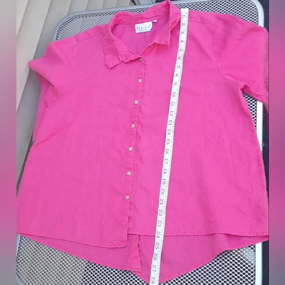 Habitat Pink 100%Linen Button Down Shirt 3/4 Sleeve Size Large